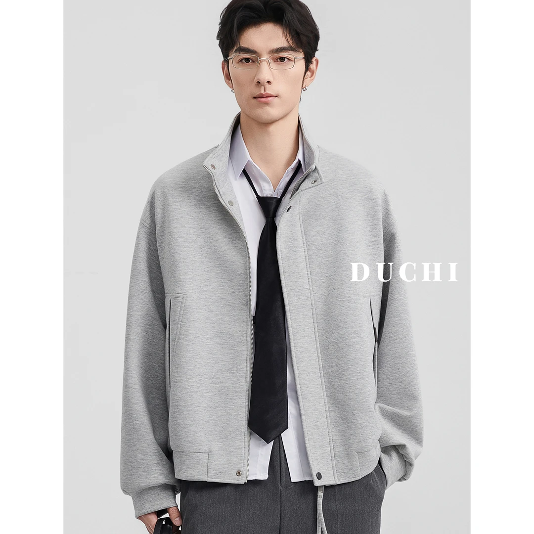 高级感立领空气层外套男士2025春季新款美式宽松都市休闲通勤夹克