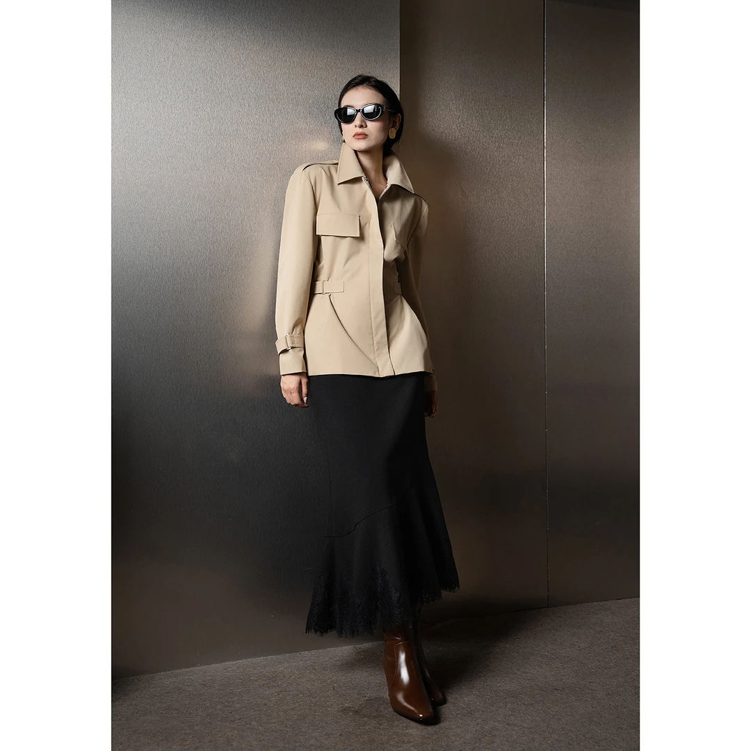 【飞行日记】L同款25秋老钱风飞行装机能风收腰中长风衣夹克