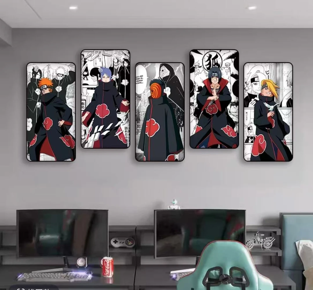 火影忍者客厅装饰画晓组织五联画沙发背景挂画40*100pvc