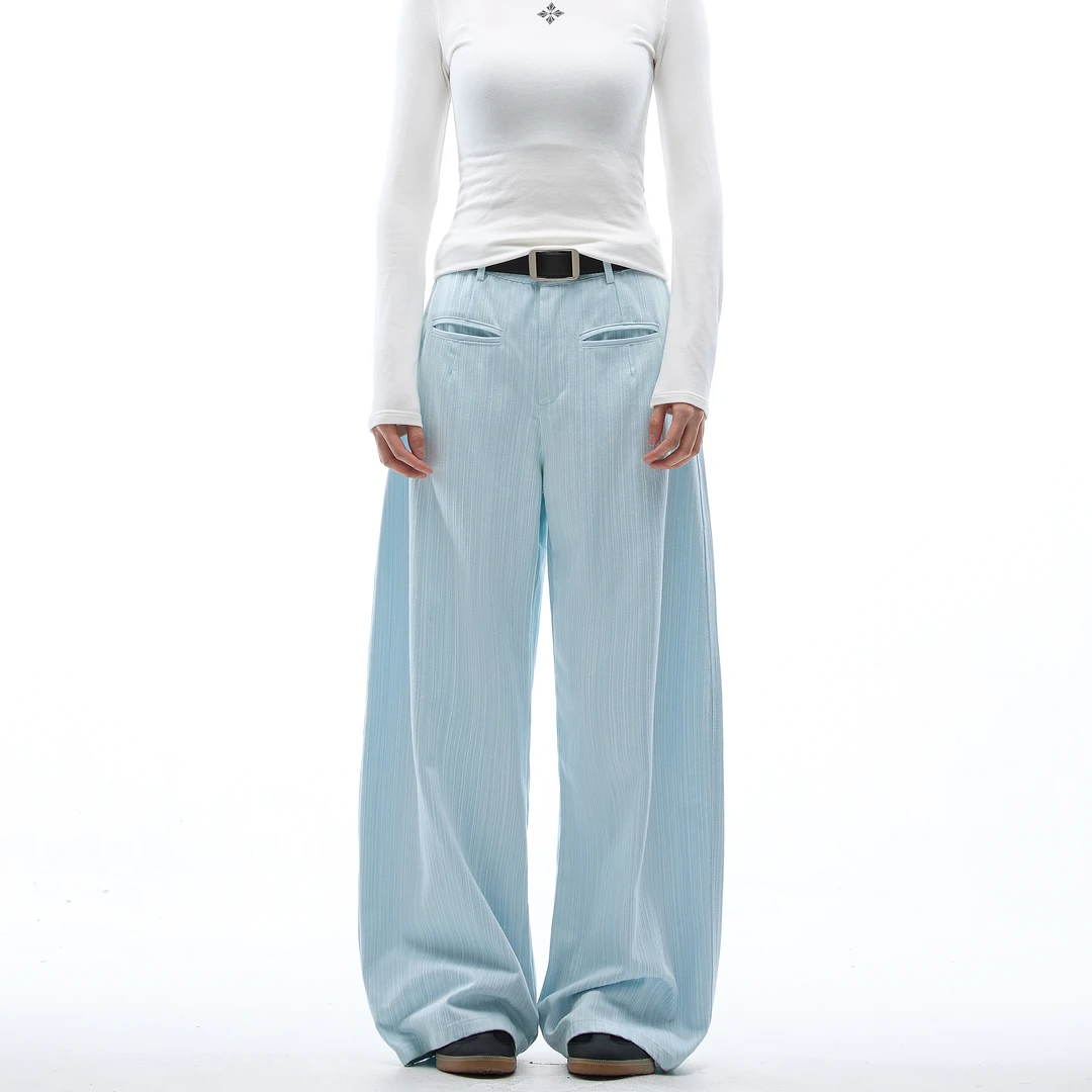 纯色秋季百搭高腰直筒阔腿薄款裤子2025新款休闲宽松弛感外穿长裤