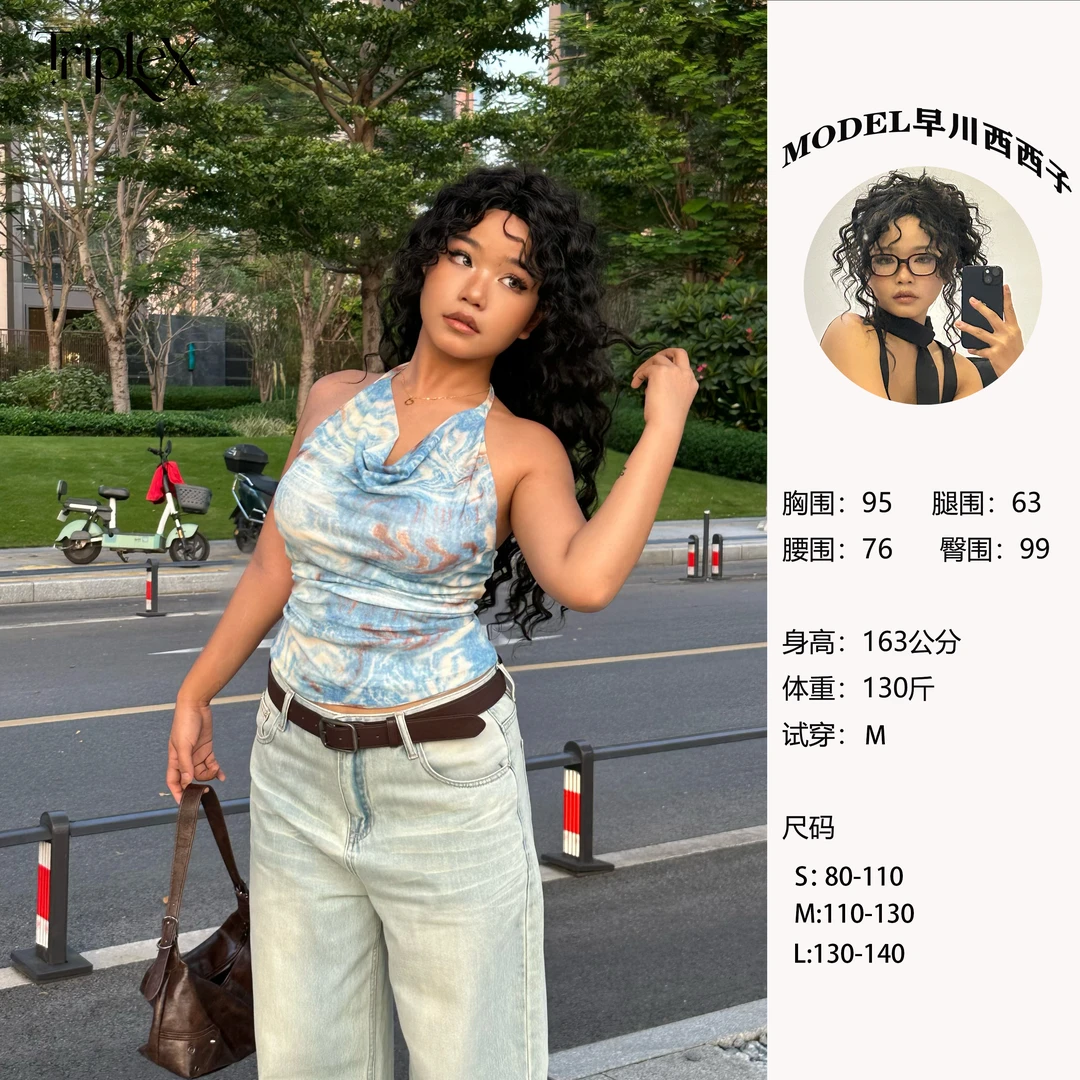 【辣妹挂脖吊带】原创设计夏季修身辣妹挂脖吊带露背穿搭度假风小众