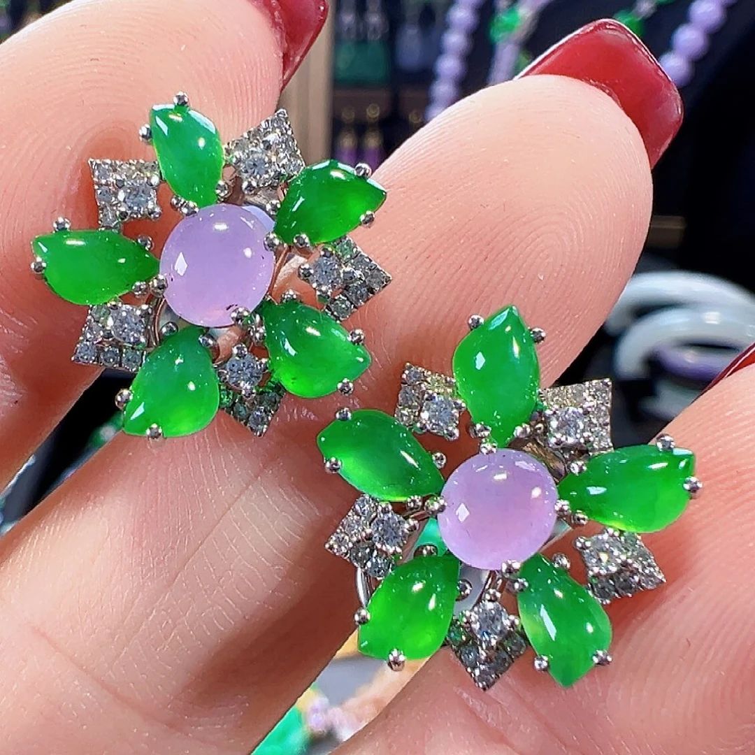 翡翠18K金镶嵌耳饰签收后24小时鉴赏期