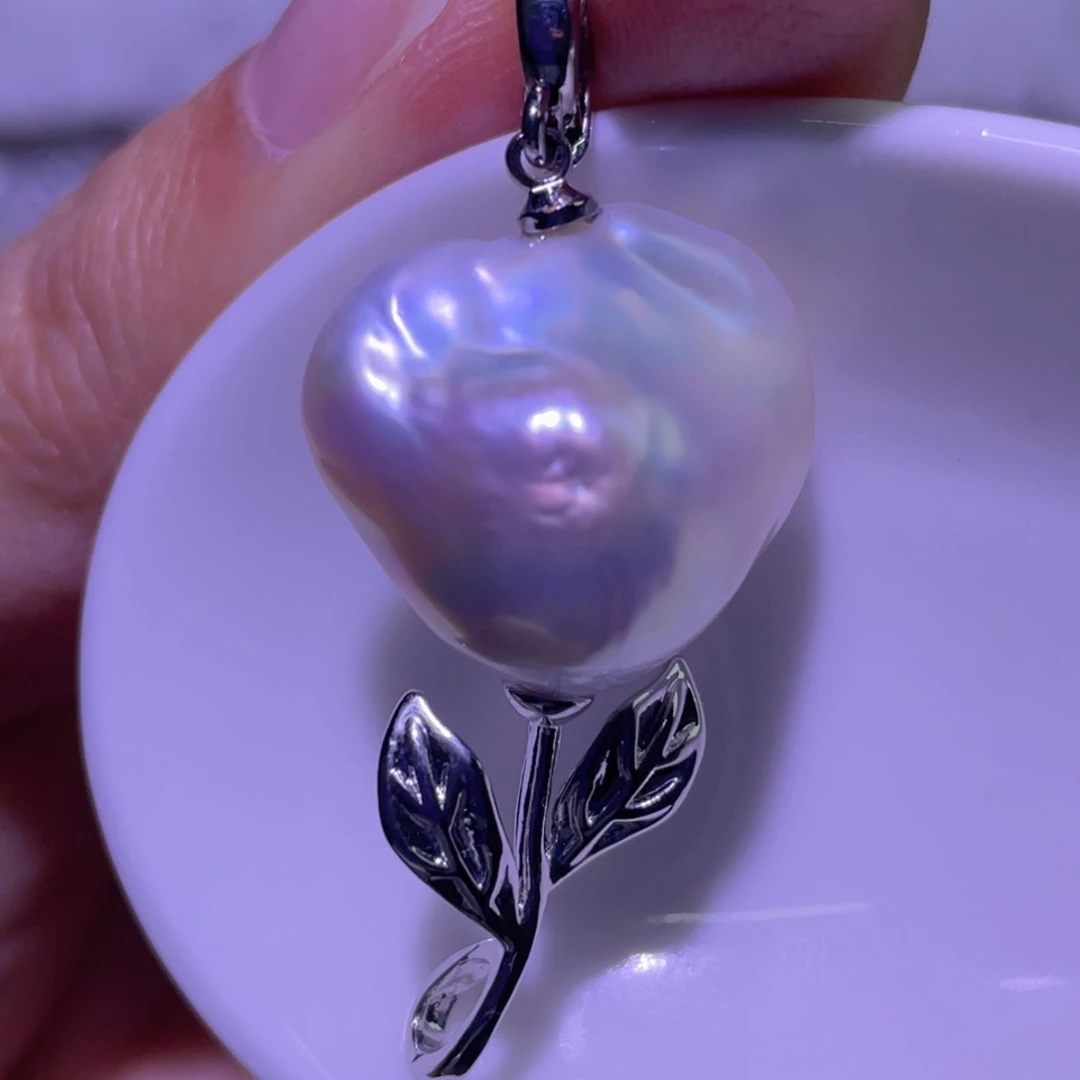 银S925镶嵌天然淡水珍珠吊坠淡水珍珠