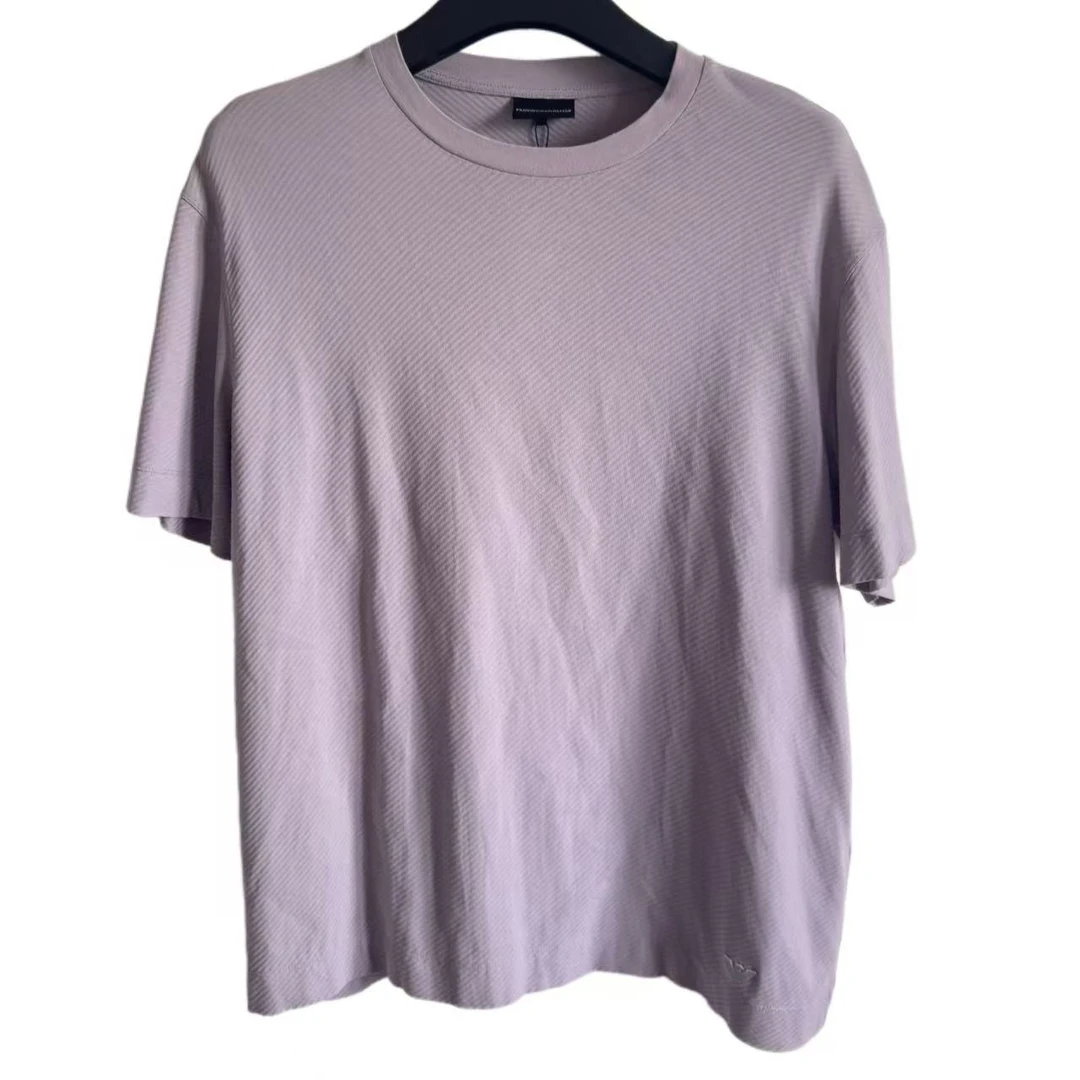 99新 GIORGIO ARMANI/阿玛尼 香芋紫下摆刺绣logo短袖XL码