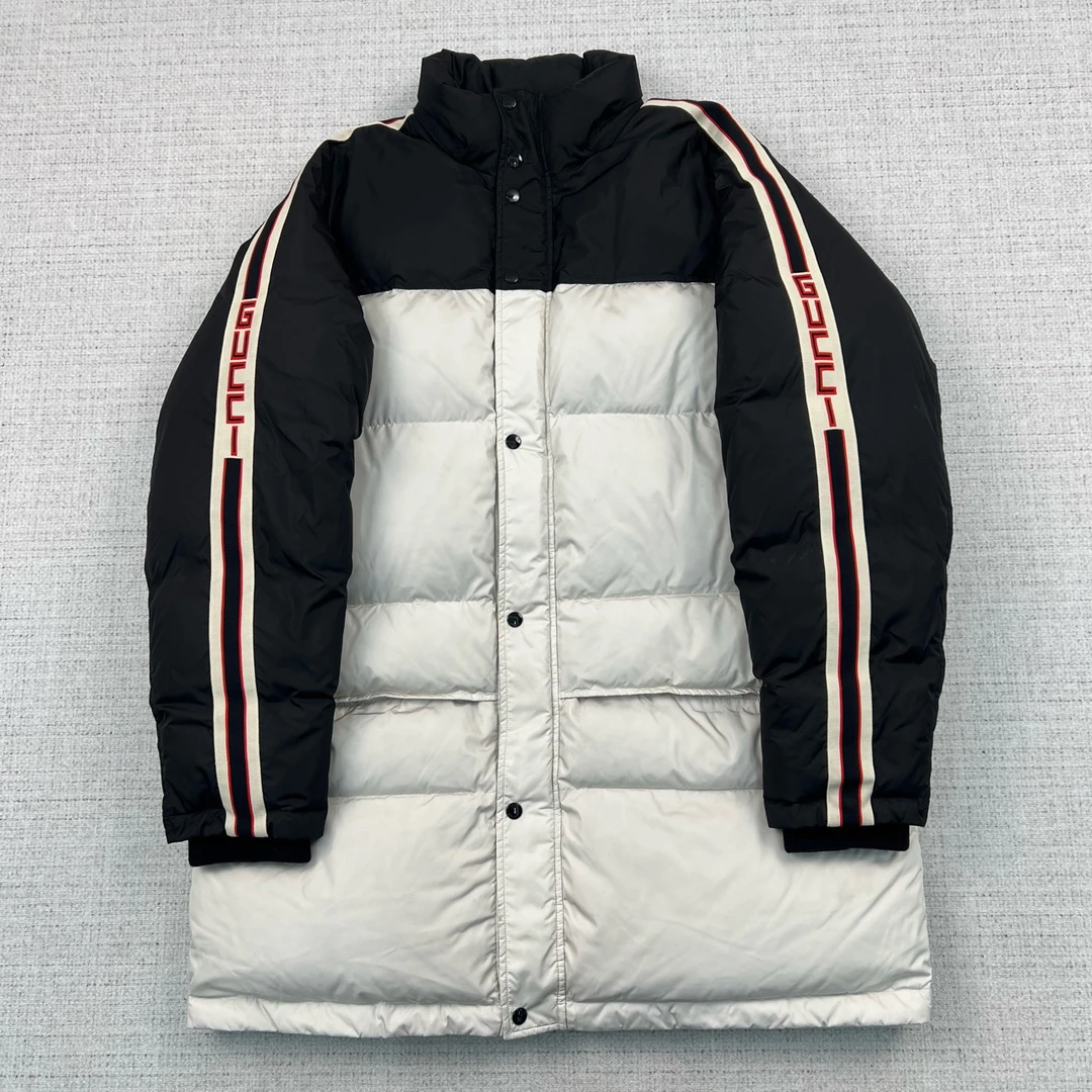 99新 GUCCI/古驰 条纹织带中长羽绒服/尺码52/成色99新/编号7952
