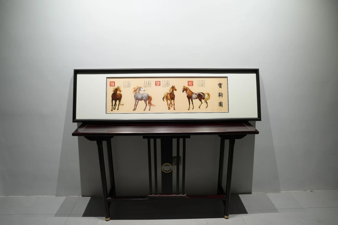 苏绣挂画手工刺绣中式国画宝驹图骏马图办公室客厅书房背景装饰品