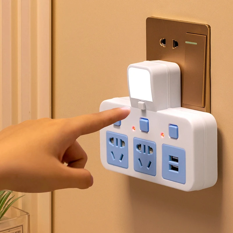 公正品纯铜插座无线转换器夜灯USB独立开关多功能一转多位排插板