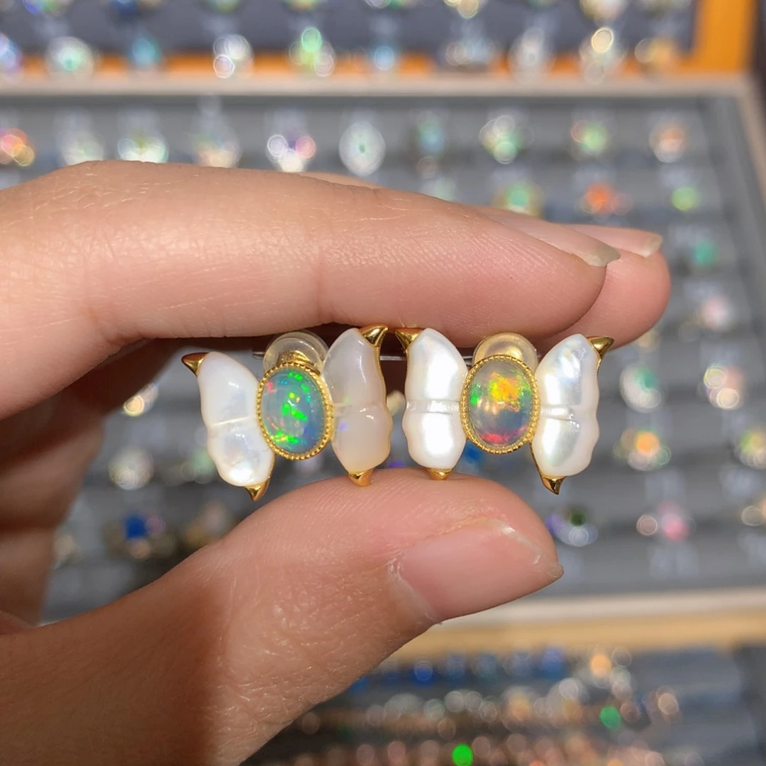 银S925镶嵌欧泊欧泊耳饰y