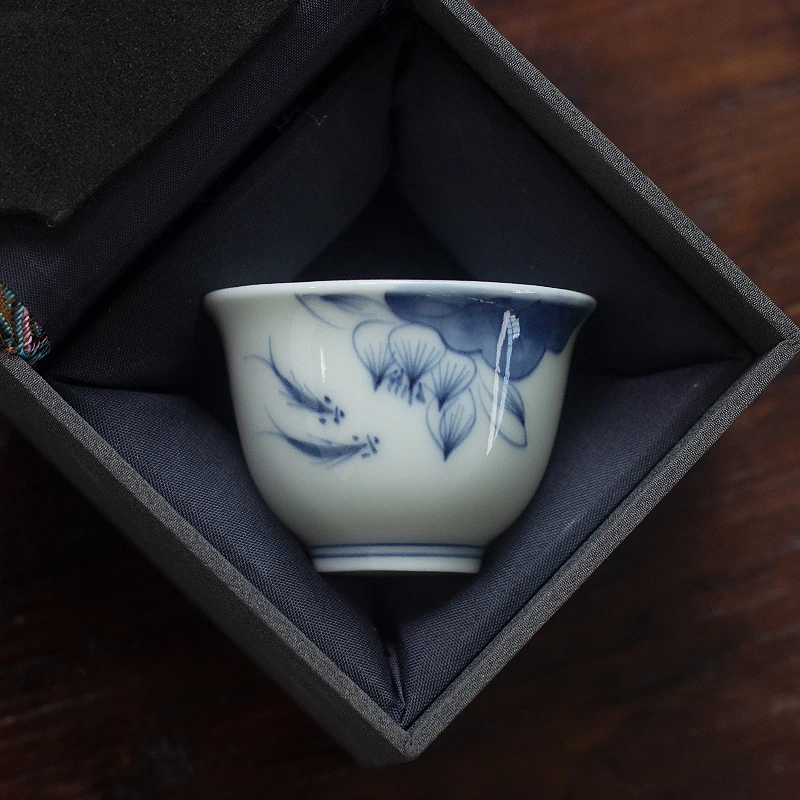 高档古风手绘青花喝茶杯品茗杯陶瓷釉下单杯喝茶杯家用礼盒装