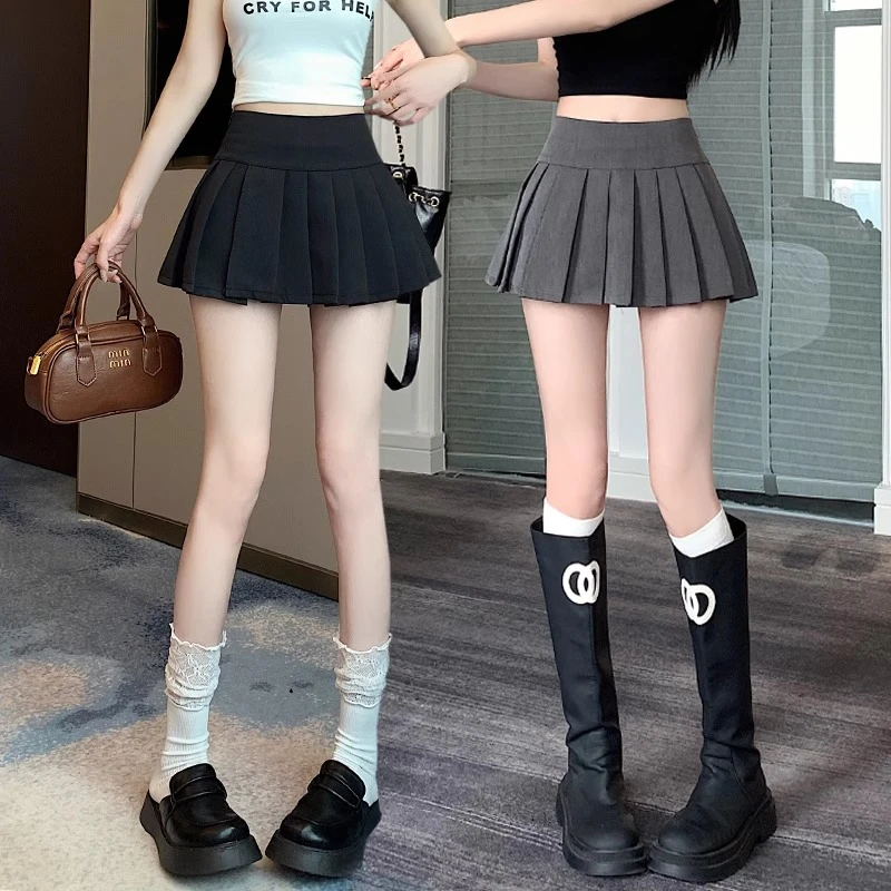 白色百褶显瘦半身裙女春秋韩版百搭高腰A字短裙小个子防走光裙子