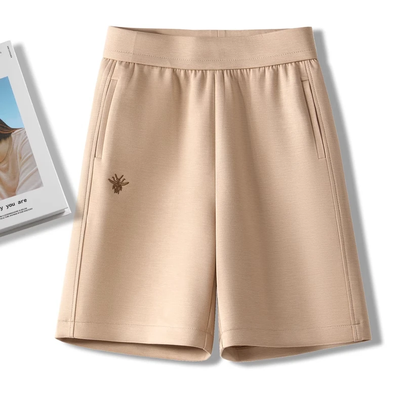 拉夏贝尔外穿新款高腰显瘦松紧短裤2025夏季薄款小个子速干五分裤