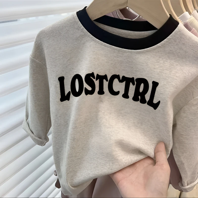 2025爆款简约字母儿童纯棉长袖T恤春秋潮酷百搭打底洋气外穿上衣t