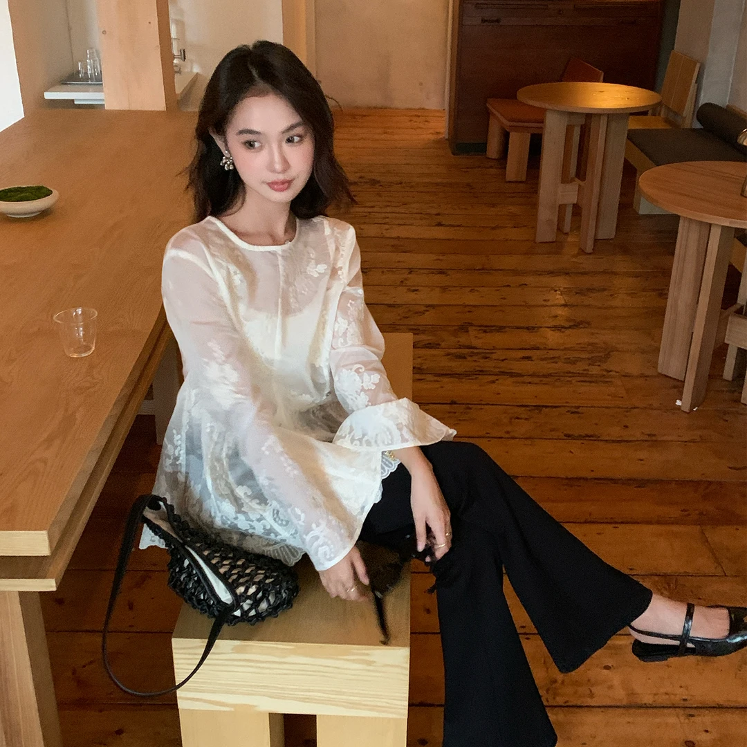 【老友裤】RARE ZZ 简约休闲修身显瘦腿长直筒黑色喇叭裤