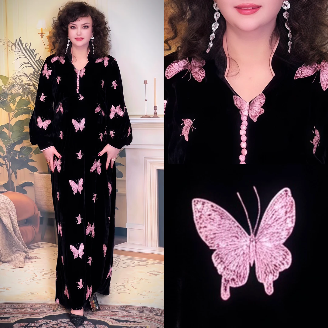 娜孜妮辣妈大码高端国风蝴蝶连衣裙