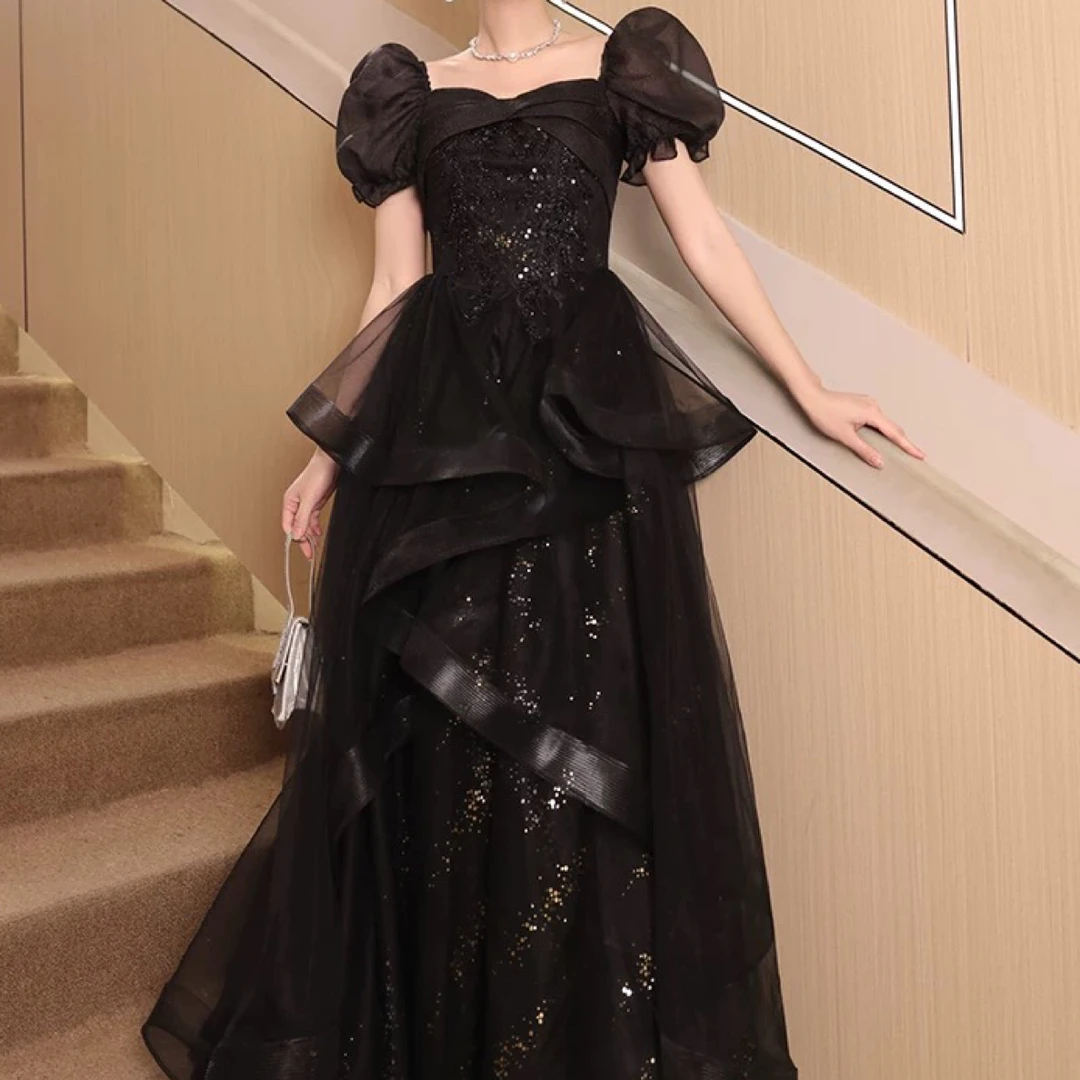直播链接断码特价黑色晚礼服轻奢成人礼主持公主裙生日艺考演出服