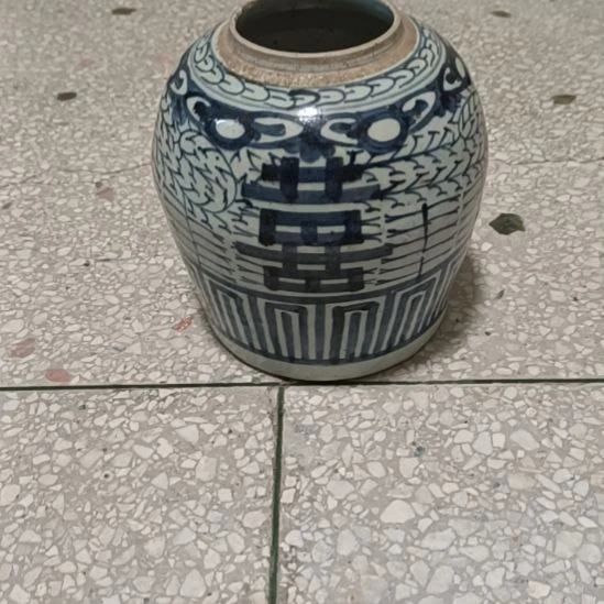 瓷片双双双喜临门罐罐摆件青花