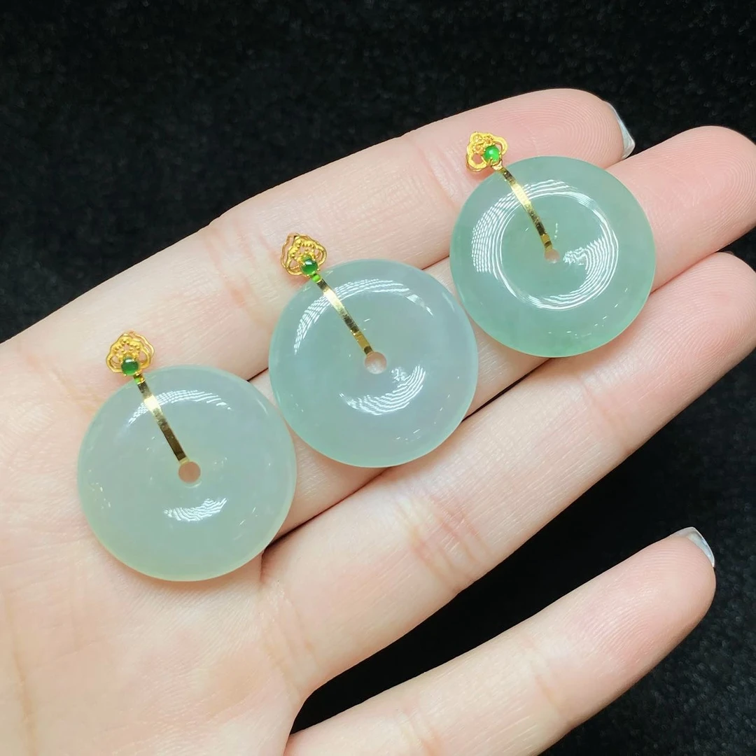 【子选好物】26 ZC59481-18K金镶嵌翡翠吊坠- 多样性发一件-20×3mm