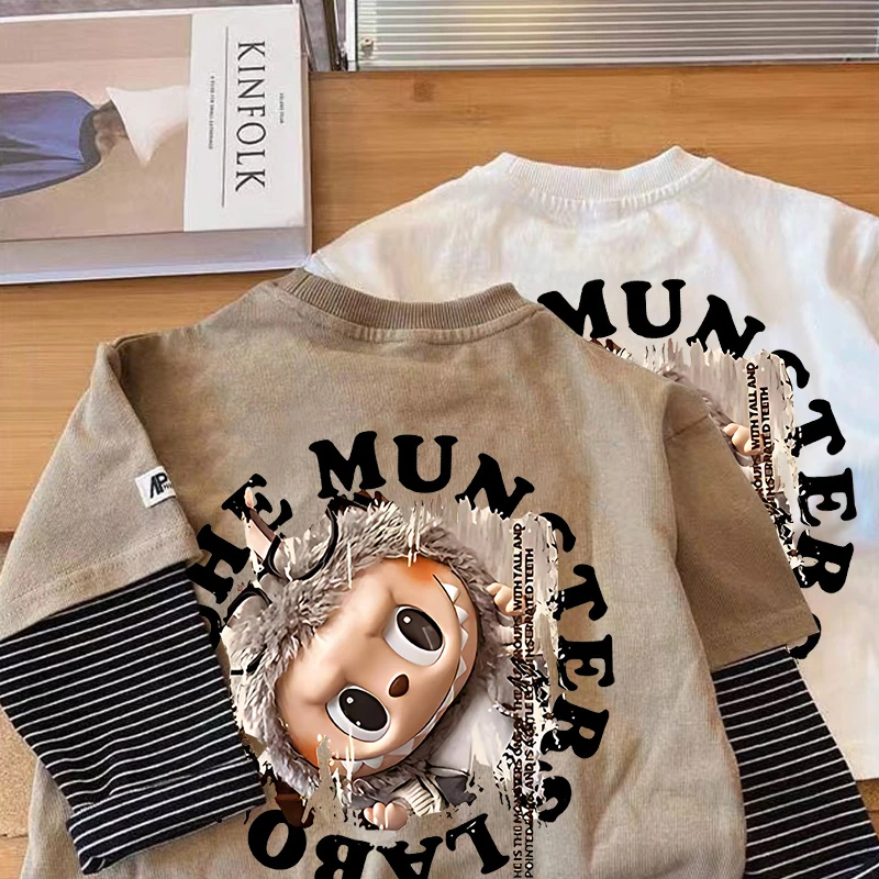 男童洋气拉布布长袖T恤中小童春秋季新款纯棉假两件儿童宽松百搭