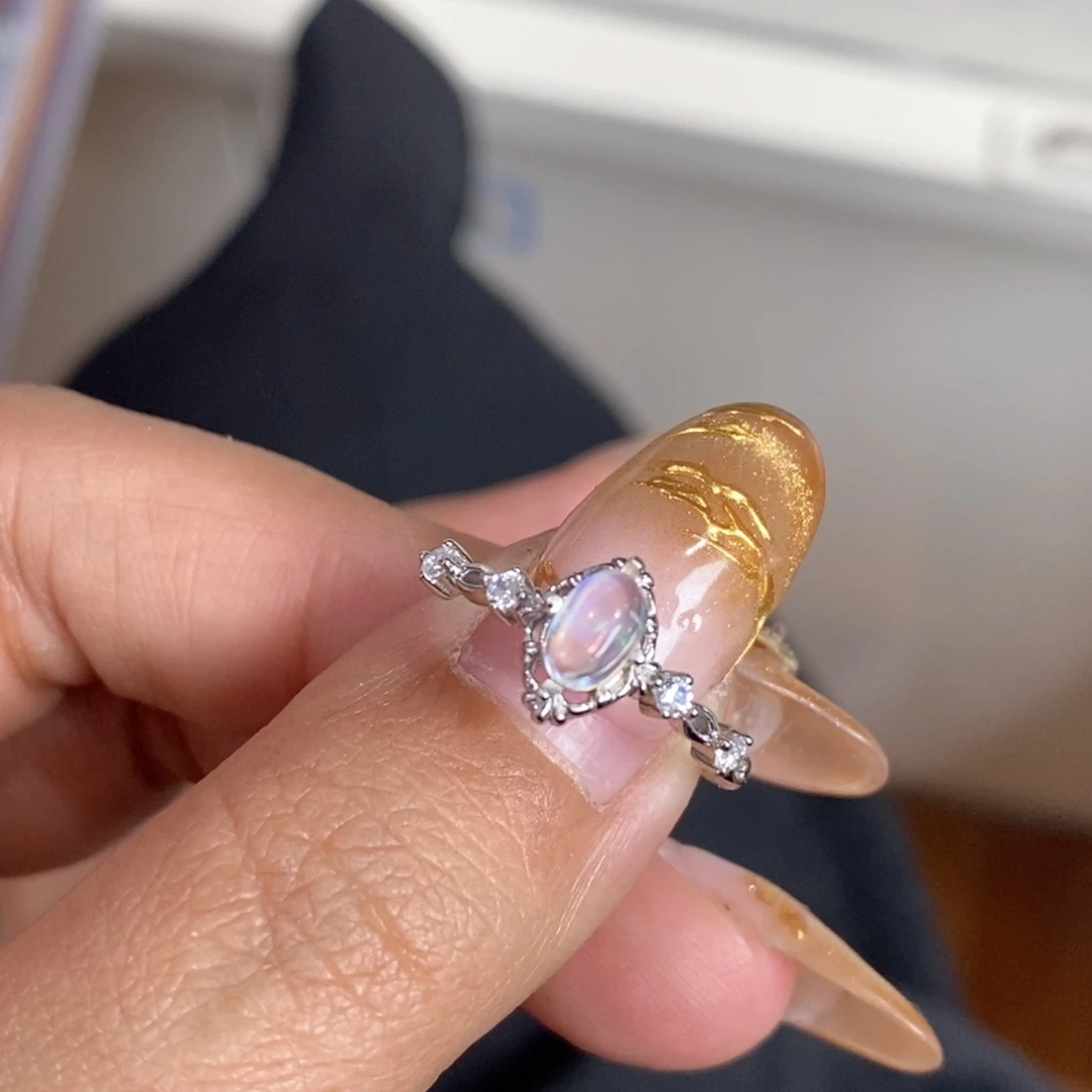 蓝宝石戒指银S925镶嵌月光月光shi