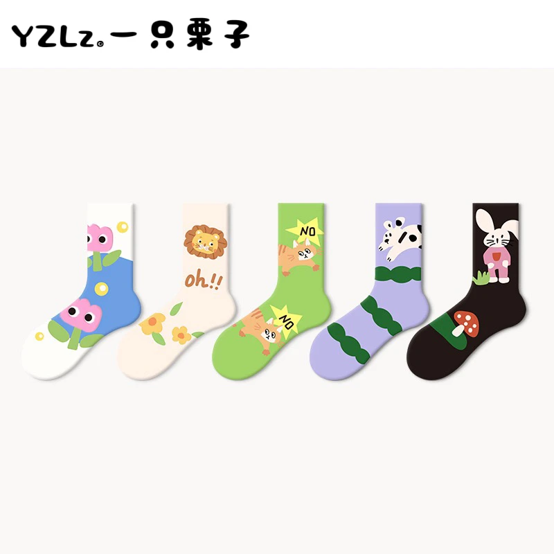 袜子女春季卡通防滑吸汗休闲中筒袜可爱异形女士潮袜精梳棉