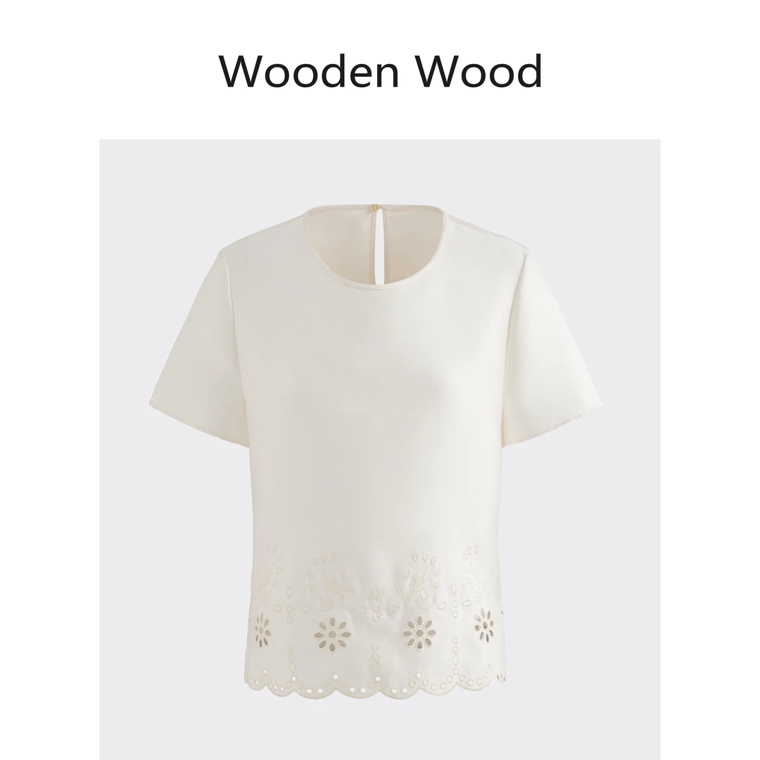 Wooden Wood“花间梦”刺绣镂空花边设计感优雅上衣+裤子W25XX458
