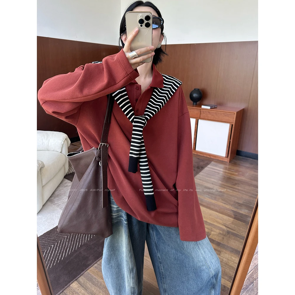 JCCC影子【闲日里】两色舒适复古百搭纯色POLO长袖T恤JE5BBS22