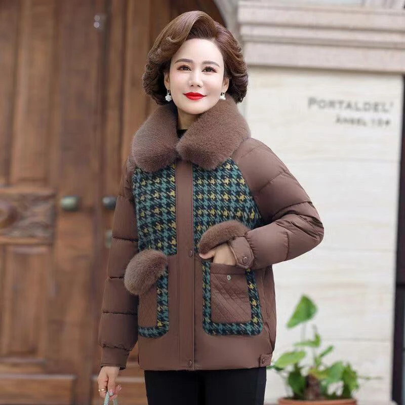 9723中年妈妈冬季加绒加厚洋气宽松保暖棉服外套