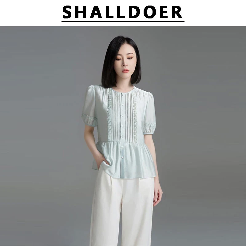 2025夏季新款韩版圆领衬衫女生休闲百搭小个子时尚高级设计感上衣