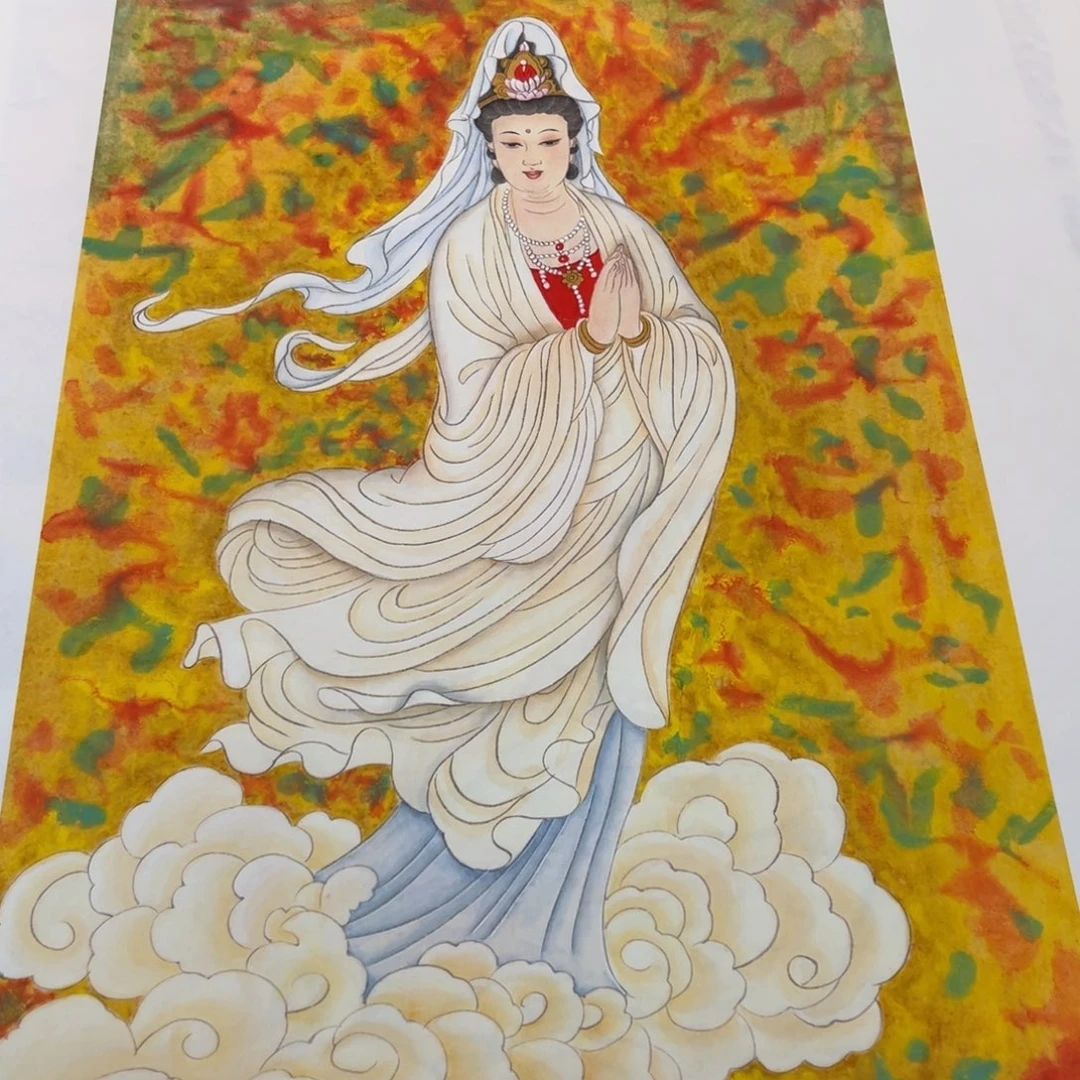 国画四尺三开如菩萨