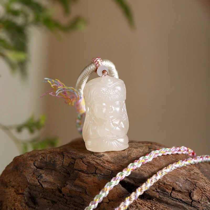 【喻囍珠宝】和田玉 藕粉扎基拉姆吊坠精致款编绳款（多样性发其一）