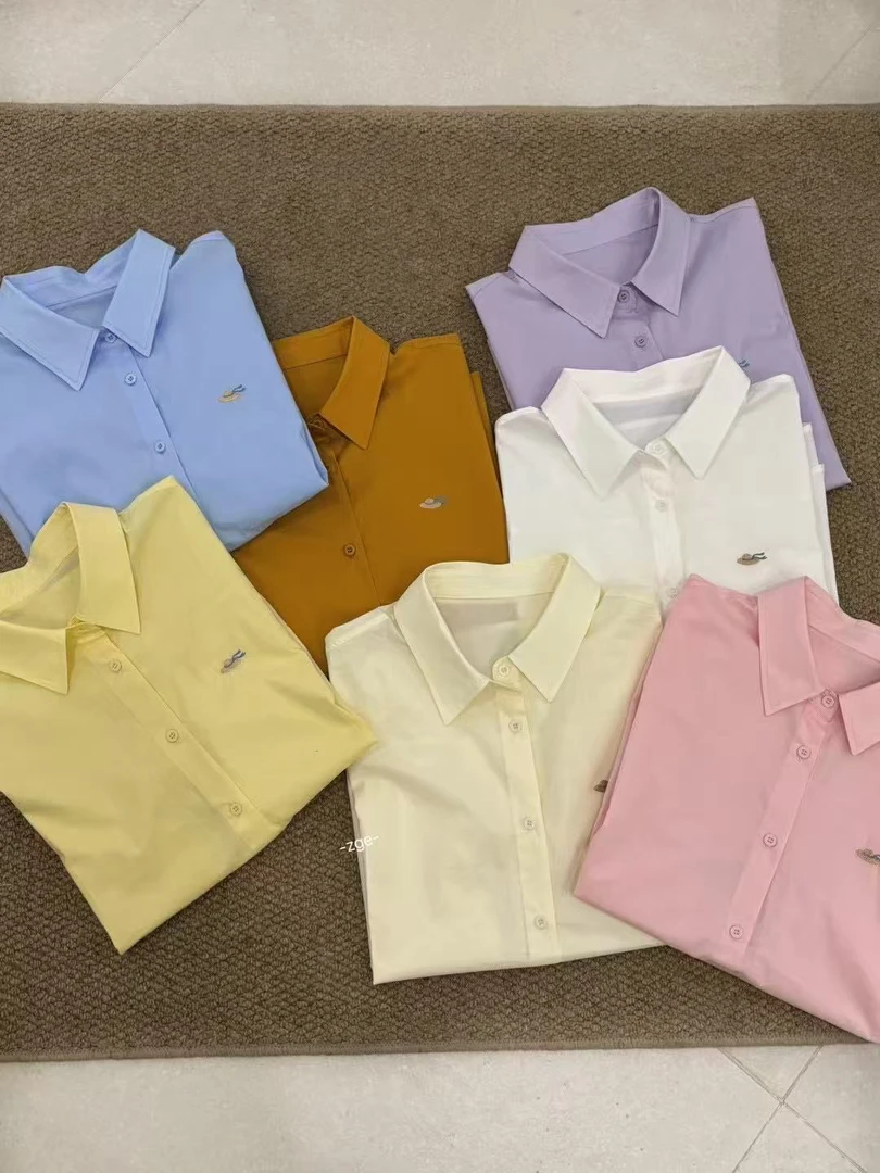 纯色休闲风衬衫方领常规衬衫领polo打底时尚半袖