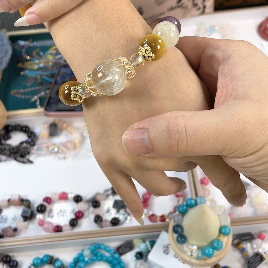 水晶手链银S925镀金镶嵌