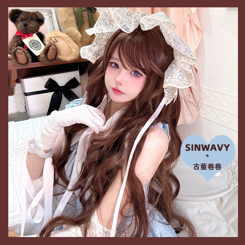 优雅80cm长卷发栗棕色华丽复古层次假发女-|古董卷卷|