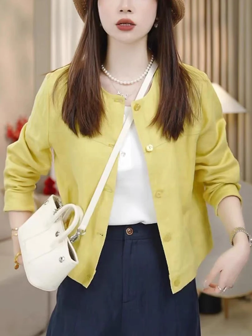 2025春夏季棉质圆领薄外套单层外搭开衫上衣防晒服百搭女士外套