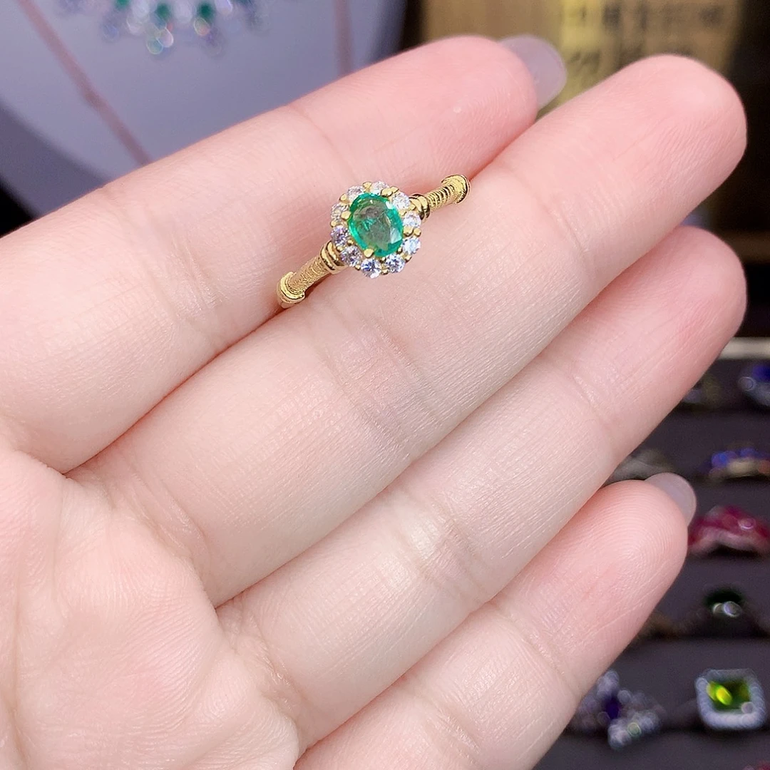 祖母绿戒指银S925镶嵌