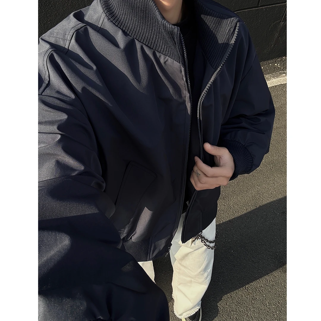 cleanfit藏青色飞行夹克男女秋季美式复古立领棒球服短款廓形外套