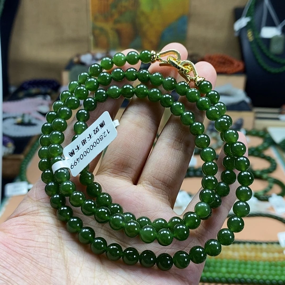 和田玉（碧玉）未镶嵌颈饰6mm菠菜