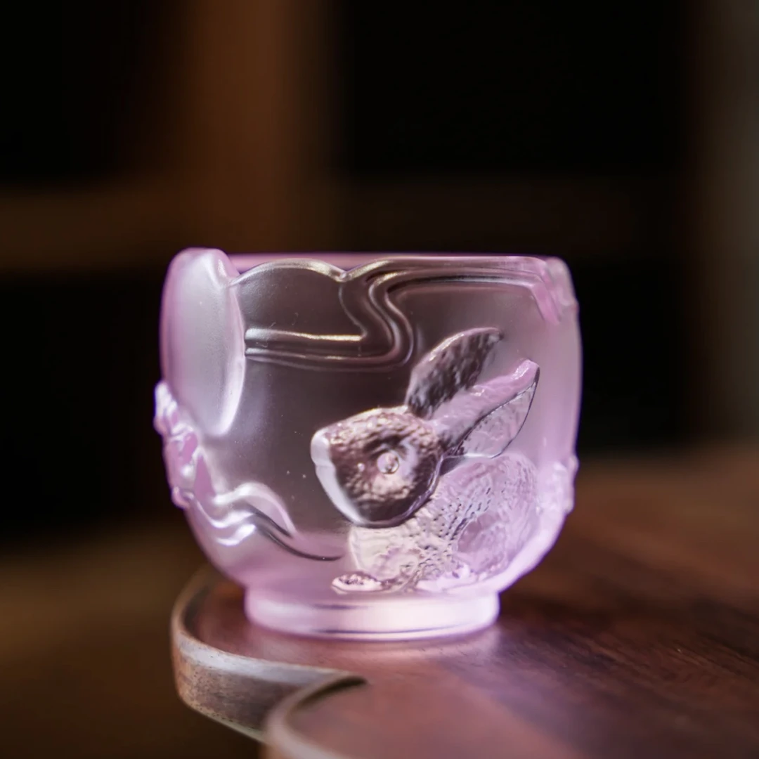 卡普拉·古法琉璃兔杯粉色圆口手工家用茶道茶具茶杯