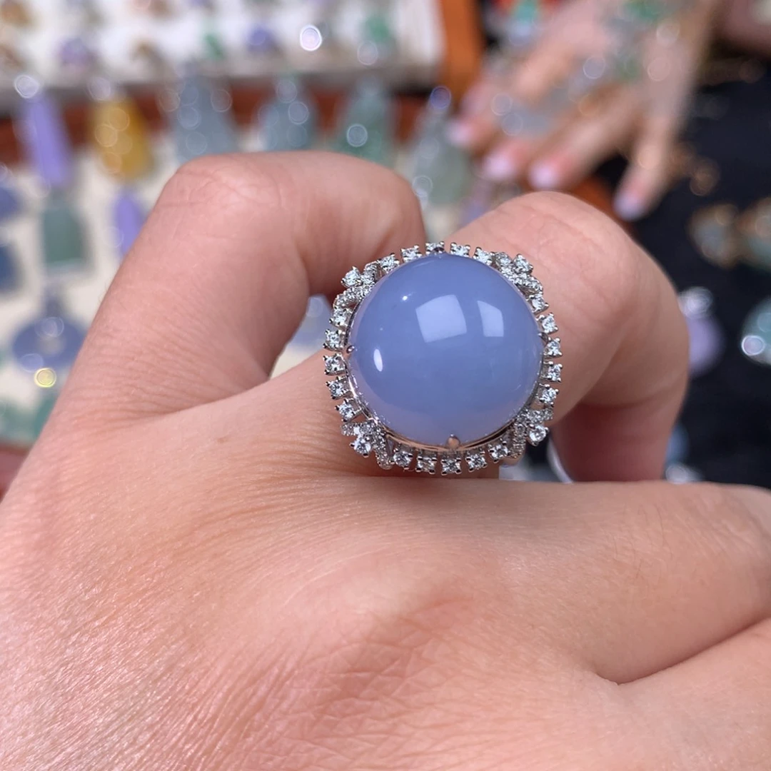 18K金镶嵌戒指翡翠紫罗兰蛋面两用款