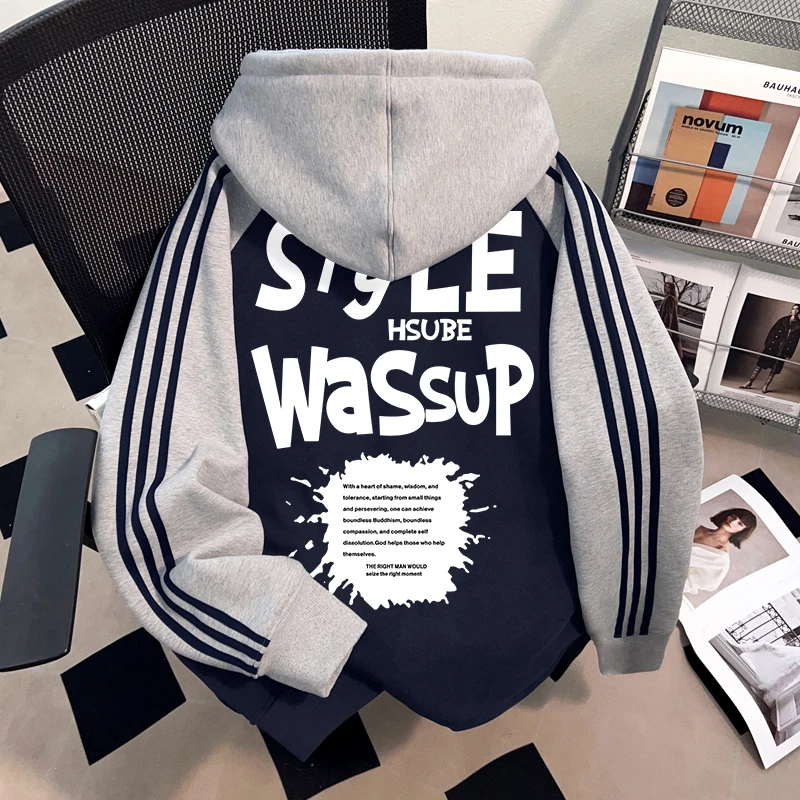WASSUP HSUBE高街潮酷oversize连帽卫衣男士重磅美式开衫外套上衣