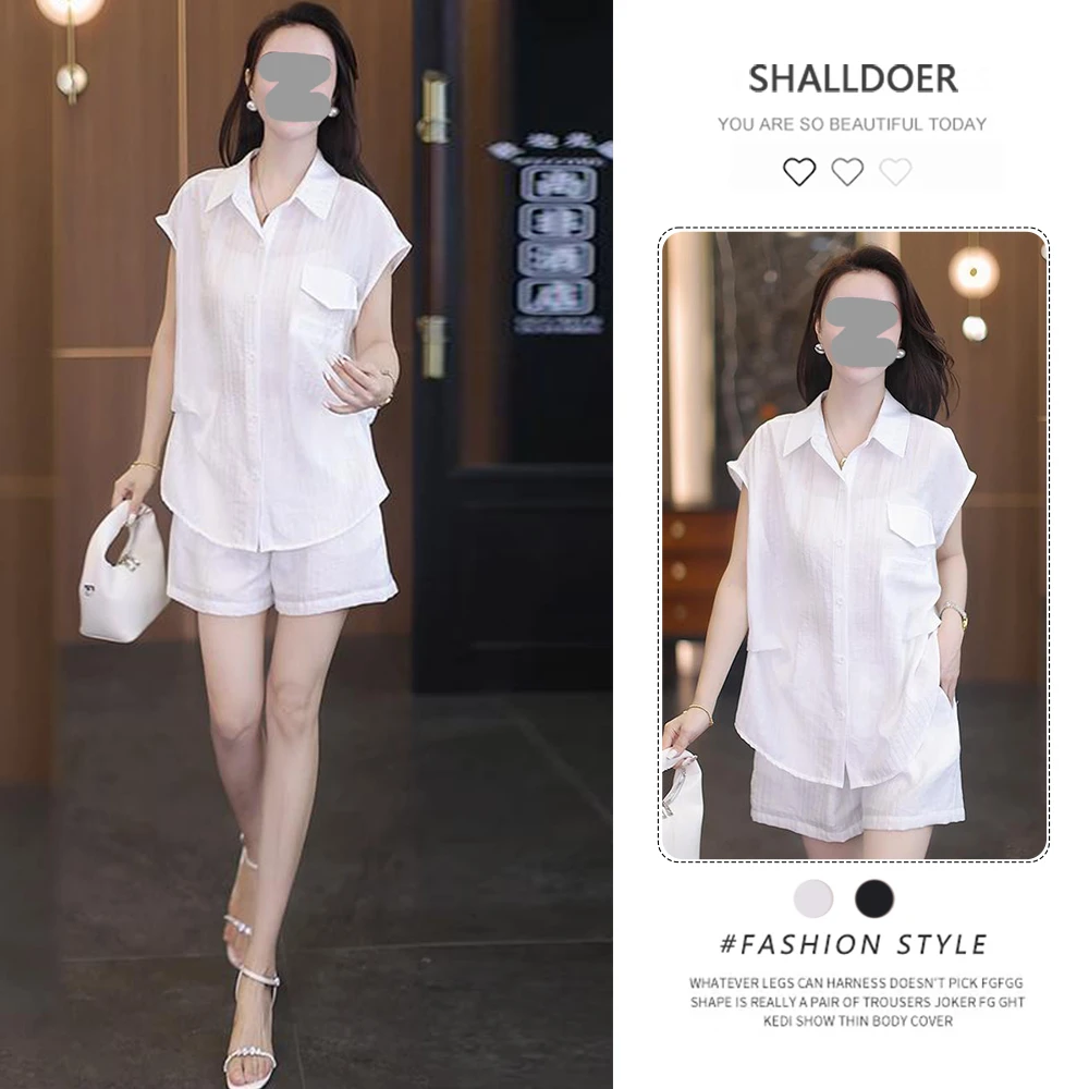 2025年夏季新款慵懒休闲套装女短袖衬衫高腰宽松阔腿裤减龄两件套