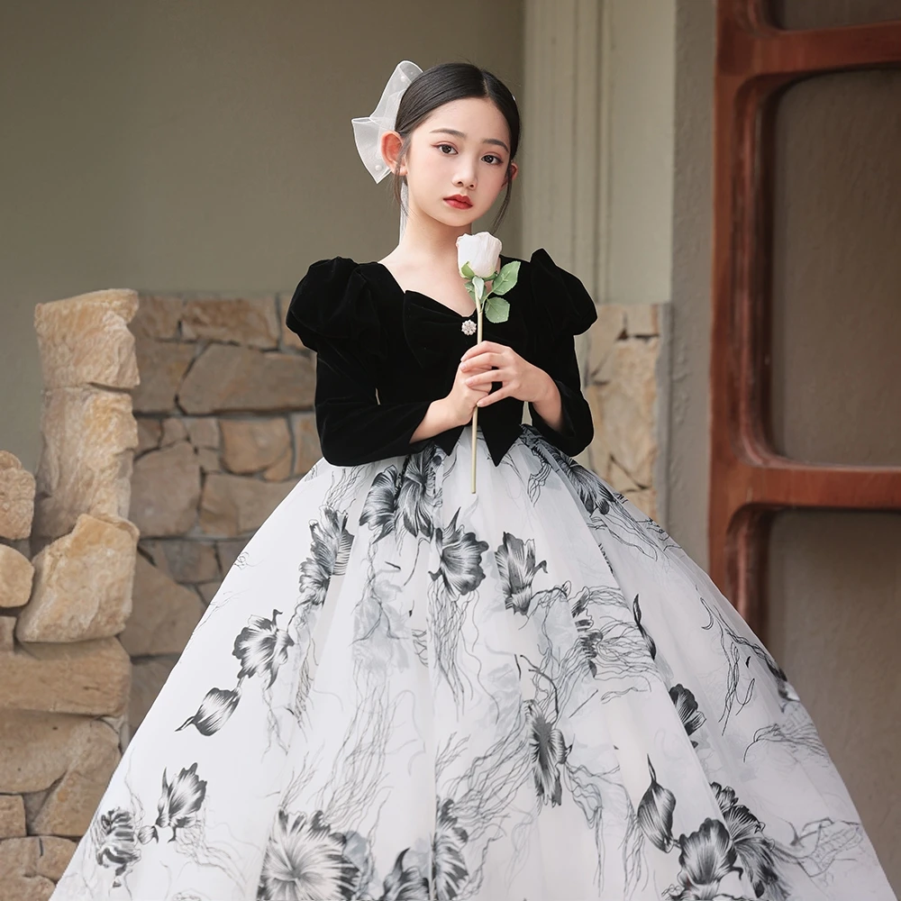 女童花童晚礼服赫本风轻奢公主裙主持人钢琴演奏演出服生日礼服
