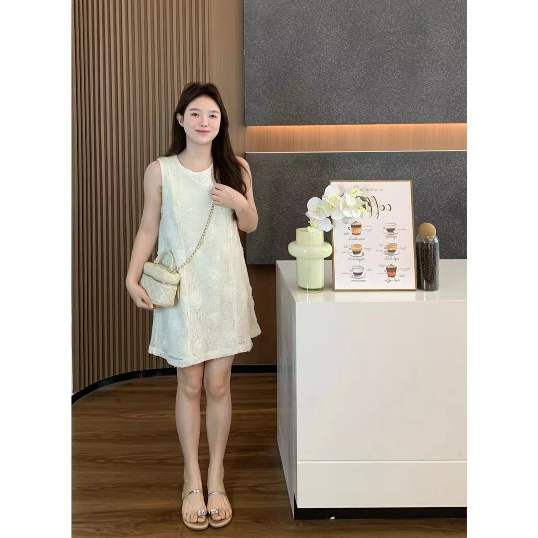 小羽酱小个子定制夏季韩系甜美减龄设计感立体花朵无袖背心连衣裙