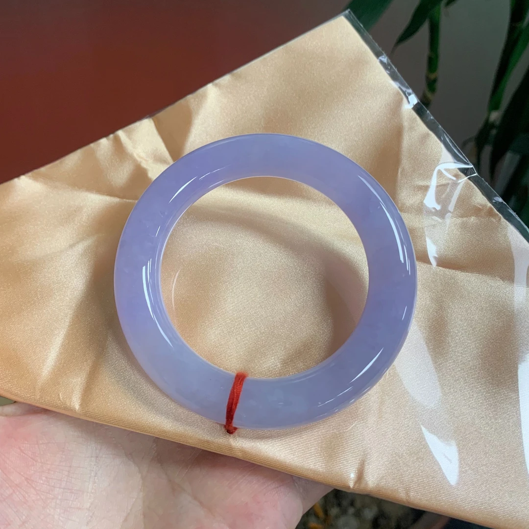 天然缅甸A货翡翠 圆条紫镯