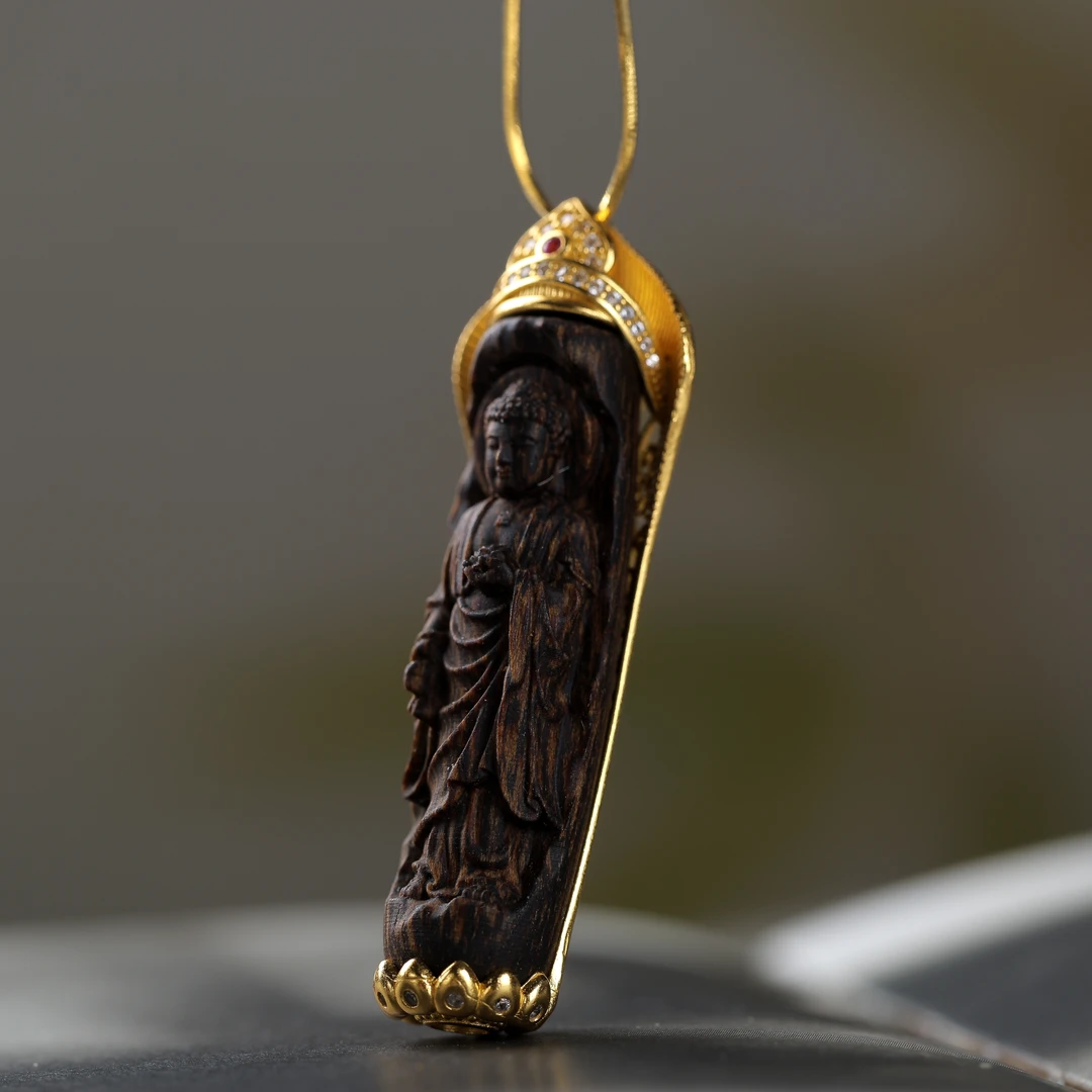 七香文创-沉水雷击留疤老料沉香木雕大日如来吊坠（赠银链）