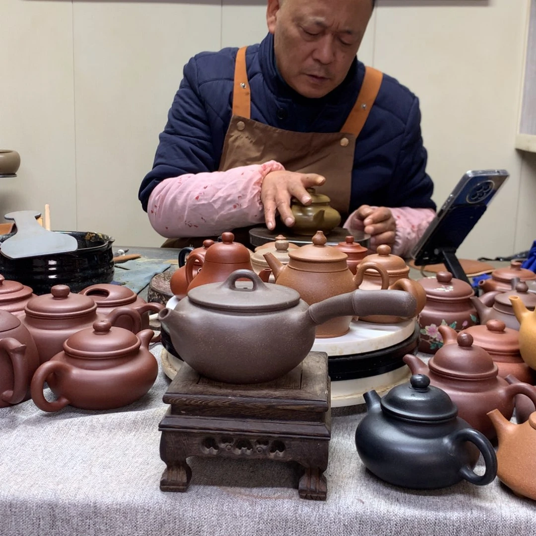 茶壶紫泥侧把壶半手工制作