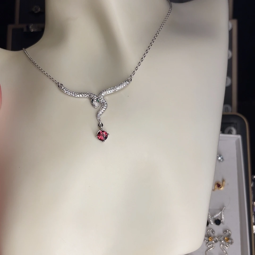 石榴石项链银S925镶嵌