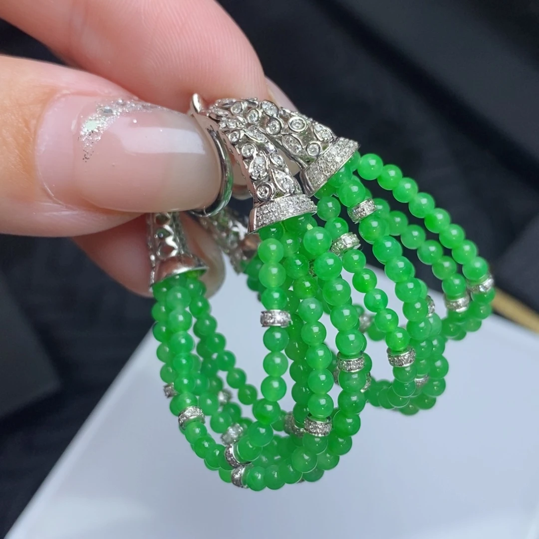 翡翠18K金镶嵌耳饰小米珠