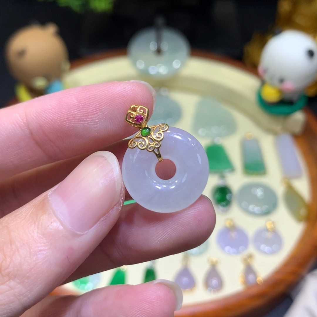 吊坠(不含链)18K金镶嵌翡翠