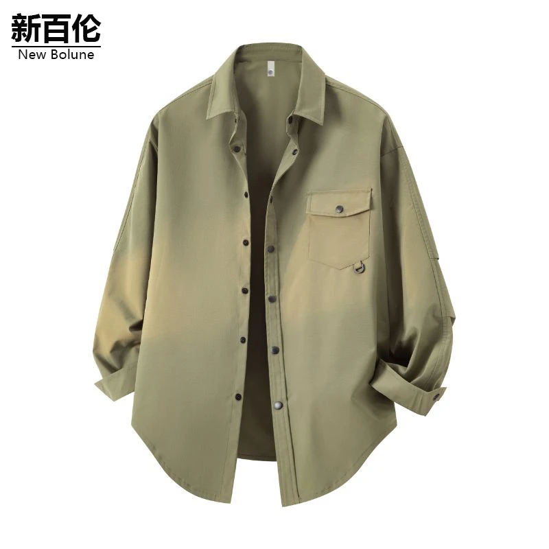 新百伦/NEW BOLUNE简约长袖衬衫男款2025秋季宽松百搭休闲上衣